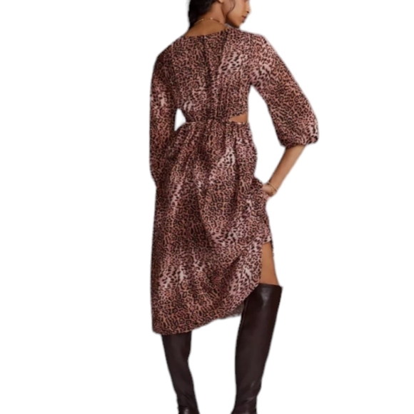 Anthropologie RANNA GILL Leopard Print Printed Cut-Out Midi Dress ~Small - Picture 2 of 7